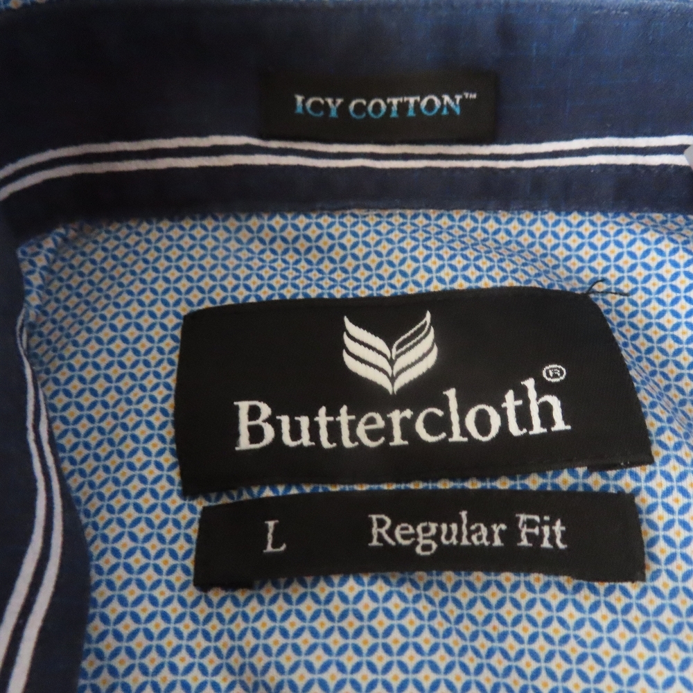 buttercloth icy cotton blue print long sleeve button up shirt L reg fit - Picture 5 of 6